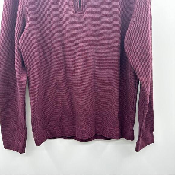 Van Heusen Never Tuck Burgundy Red Striped Long Sleeve Quarter Zip Jacket Size S - Picture 3 of 8